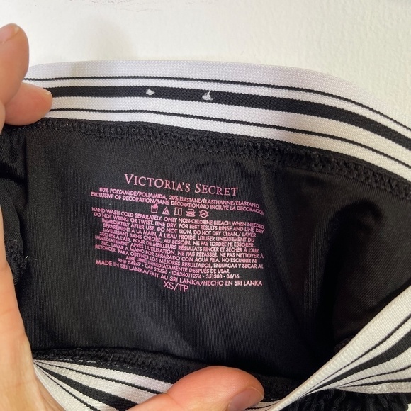 Victoria's Secret Bikini Bottoms Crinkle Crepe Black with White Black Strap XS - Picture 9 of 13